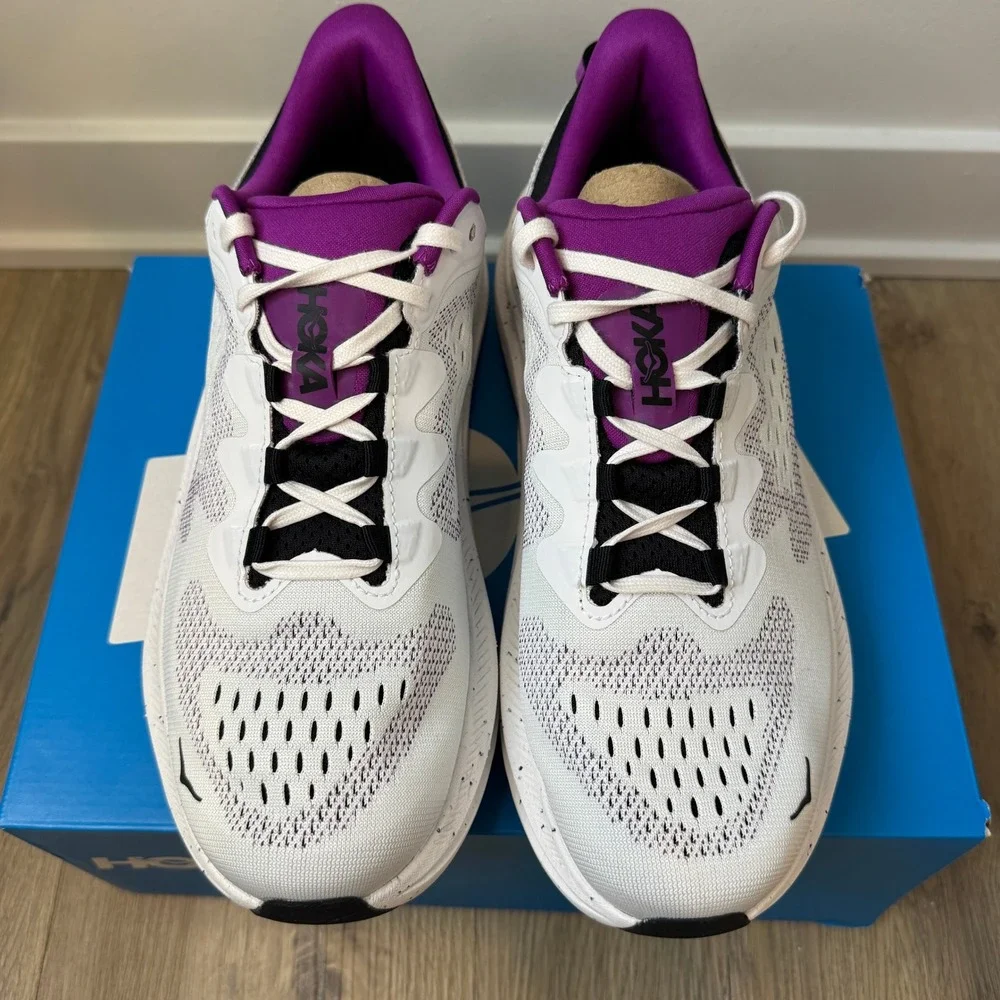 Hoka One One White and Purple Women's Athletic Running Shoes